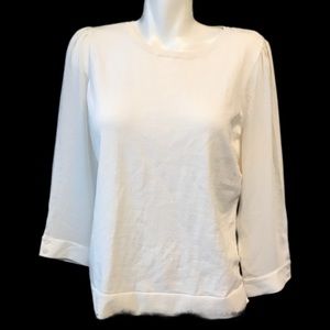 LOFT Sweater L Tulle Sleeves Cream Ivory Large